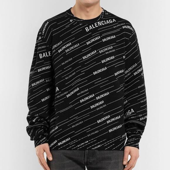 NWT Balenciaga Logo Intarsia Wool-Blend Sweater Black Men's XL - Picture 5 of 15